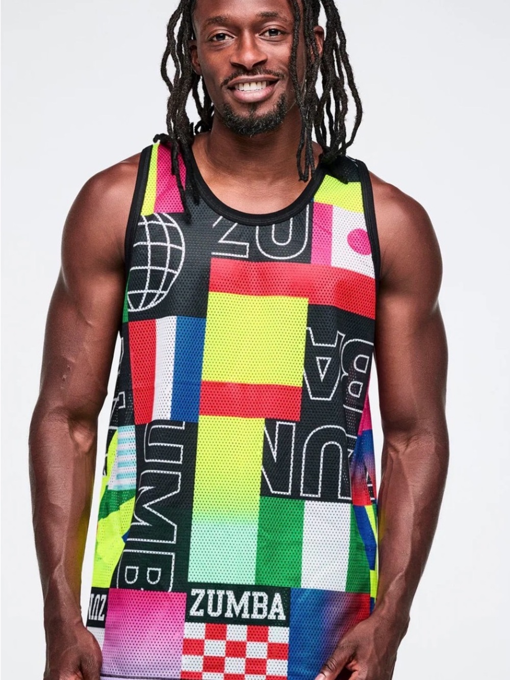 Zumba Fitness Men's Black Multicolor Graphic Mesh Tank